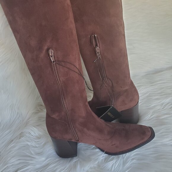 Forever 21 Brown Over The Knee Side Zipper Suede Boot SZ 6 - Picture 3 of 13